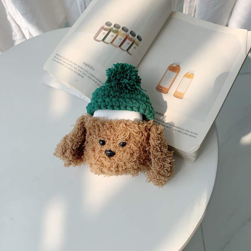 SGVAHY Furry Case for AirPods 1&2 Funny Cute 3D Cartoon Plush Design Teddy Green Ball Hat Soft Warm Fluffy Cover with Keychain Kawaii Anti-Fall Protective Case Women Girls - Image 4